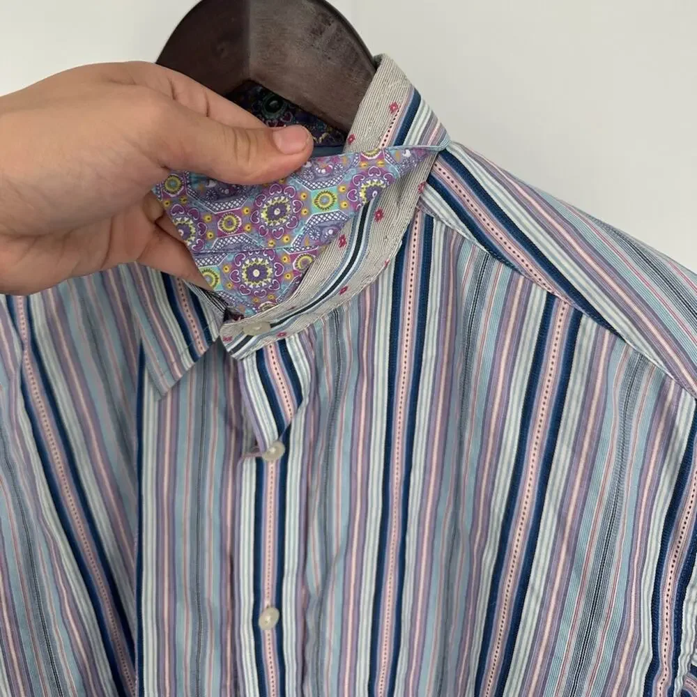 Robert Graham Men’s Striped Dress Shirt Flip Cuff Colorful Size Medium Party